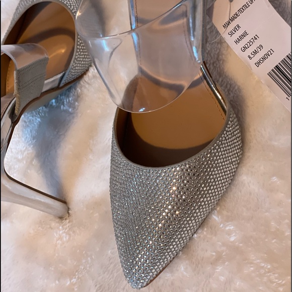 STUNNING BLING BCBG SILVER GLITTER WITH CLEAR RHINESTONES HIGH HEEL SHOES NWOT - Picture 8 of 16